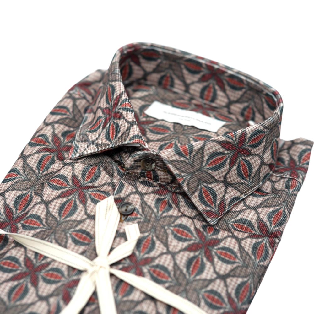 Alessandro Lamura Camicia con Fantasia Geometrica Floreale in Marrone e Rosso Outlet