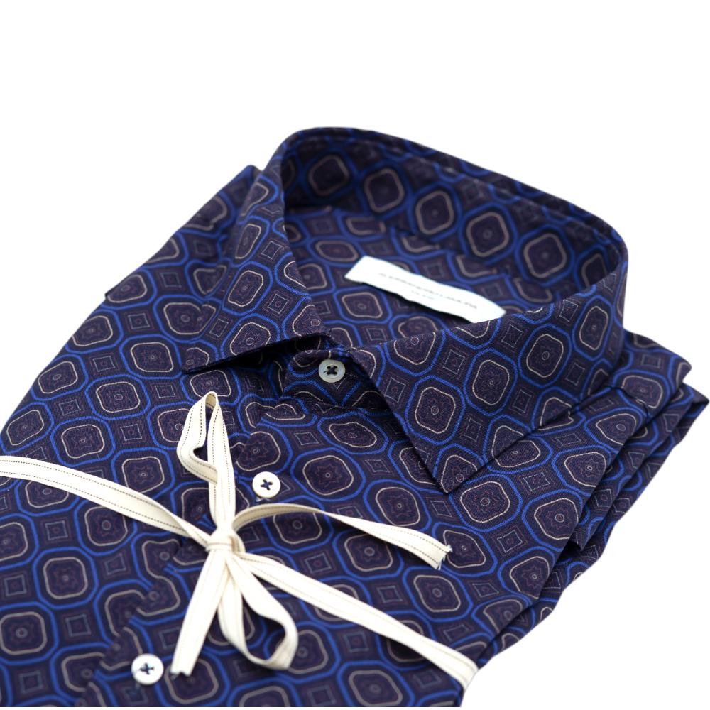 Alessandro Lamura Camicia Blu Scuro con Motivo Geometrico Saldi
