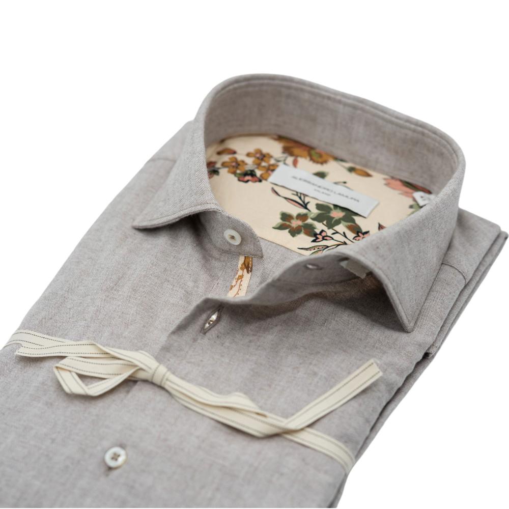 Alessandro Lamura Camicia Beige Spigata con Dettagli Floreali Vendita Economica