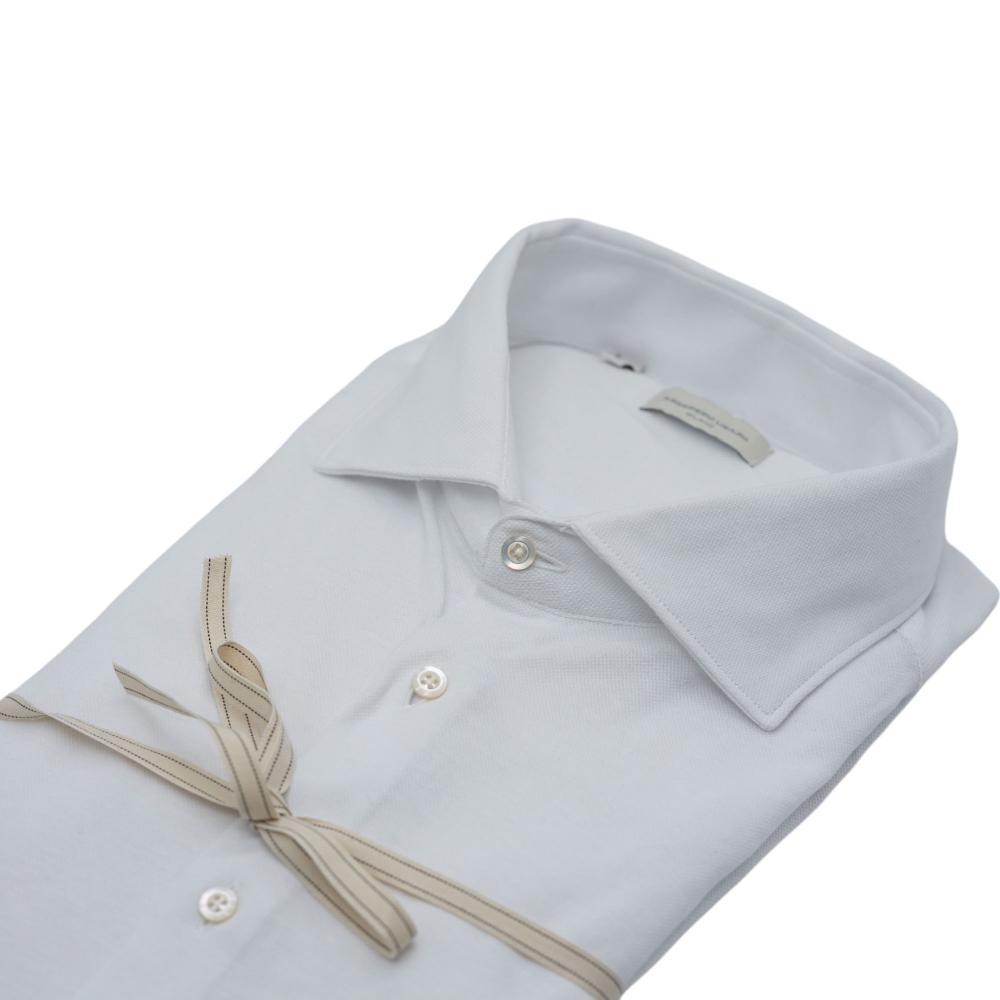 Alessandro Lamura Camicia in Maglina Bianca Tinta Unita Saldi Di Fabbrica