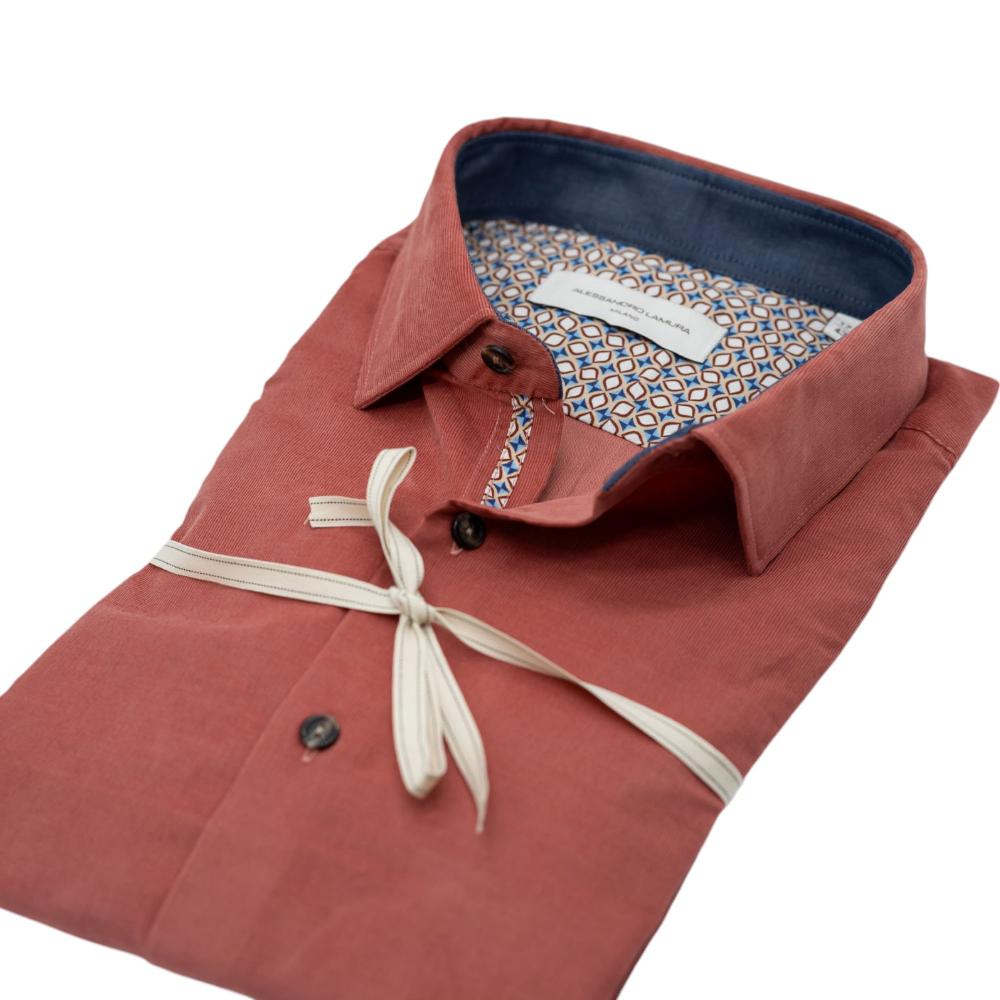 Alessandro Lamura Camicia Velluto Millerighe Ruggine Con Dettagli Interni Geometrici Nuova