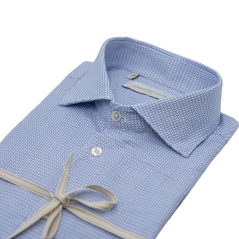 Alessandro Lamura Camicia Microfantasia Bianco-Blu In Linea