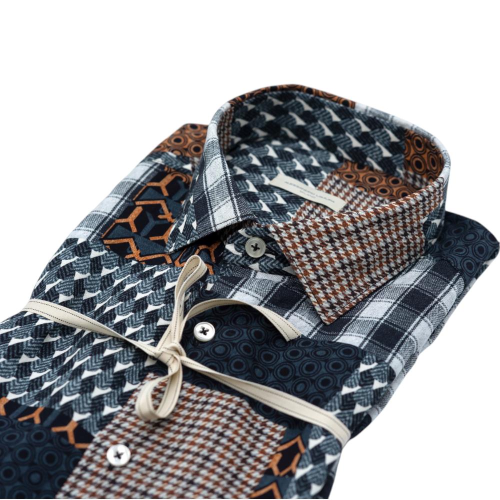 Alessandro Lamura Camicia Patchwork Multicolore con Motivi Geometrici e Quadri Qualità