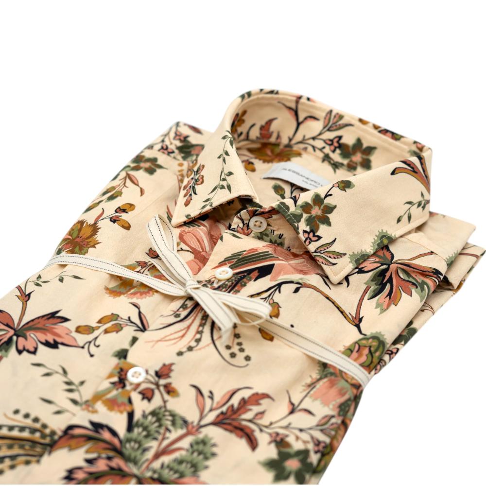 Alessandro Lamura Camicia Beige Chiaro con Motivo Floreale Multicolore Promozione