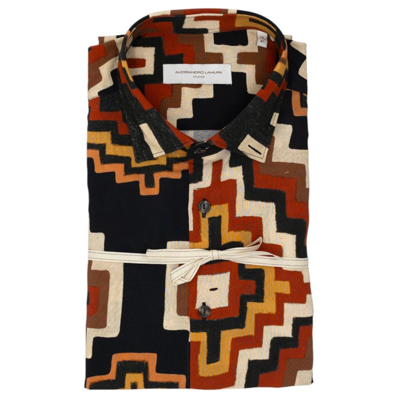 Alessandro Lamura Camicia Multicolore con Motivo Geometrico Audace Spedizione Gratuita
