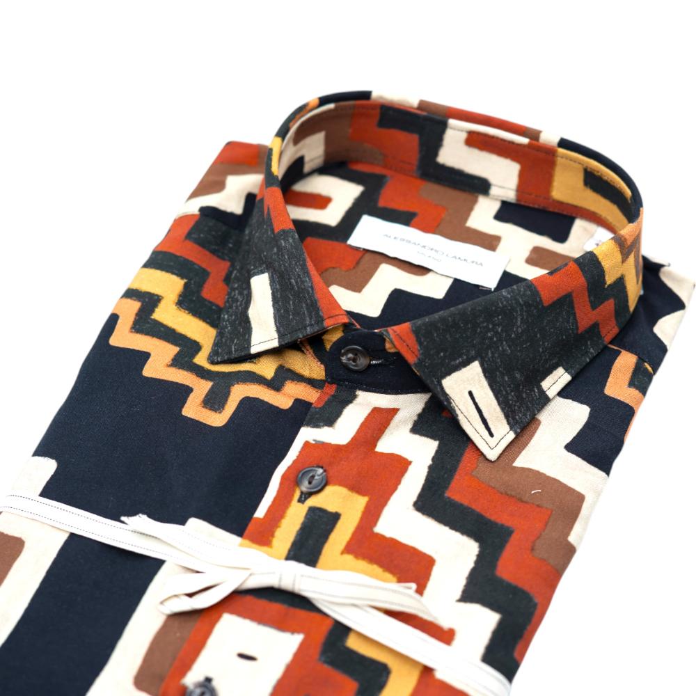 Alessandro Lamura Camicia Multicolore con Motivo Geometrico Audace Spedizione Gratuita
