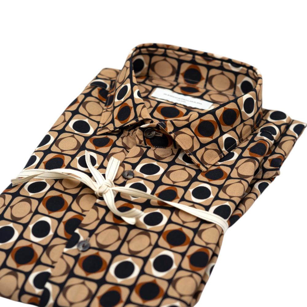 Alessandro Lamura Camicia Beige con Motivo Geometrico a Cerchi Pezzi Unici