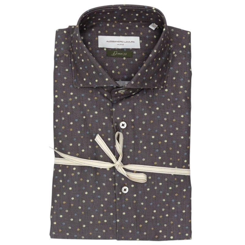 Alessandro Lamura Camicia Marrone Scuro con Motivo a Pois multicolore Negozi Online