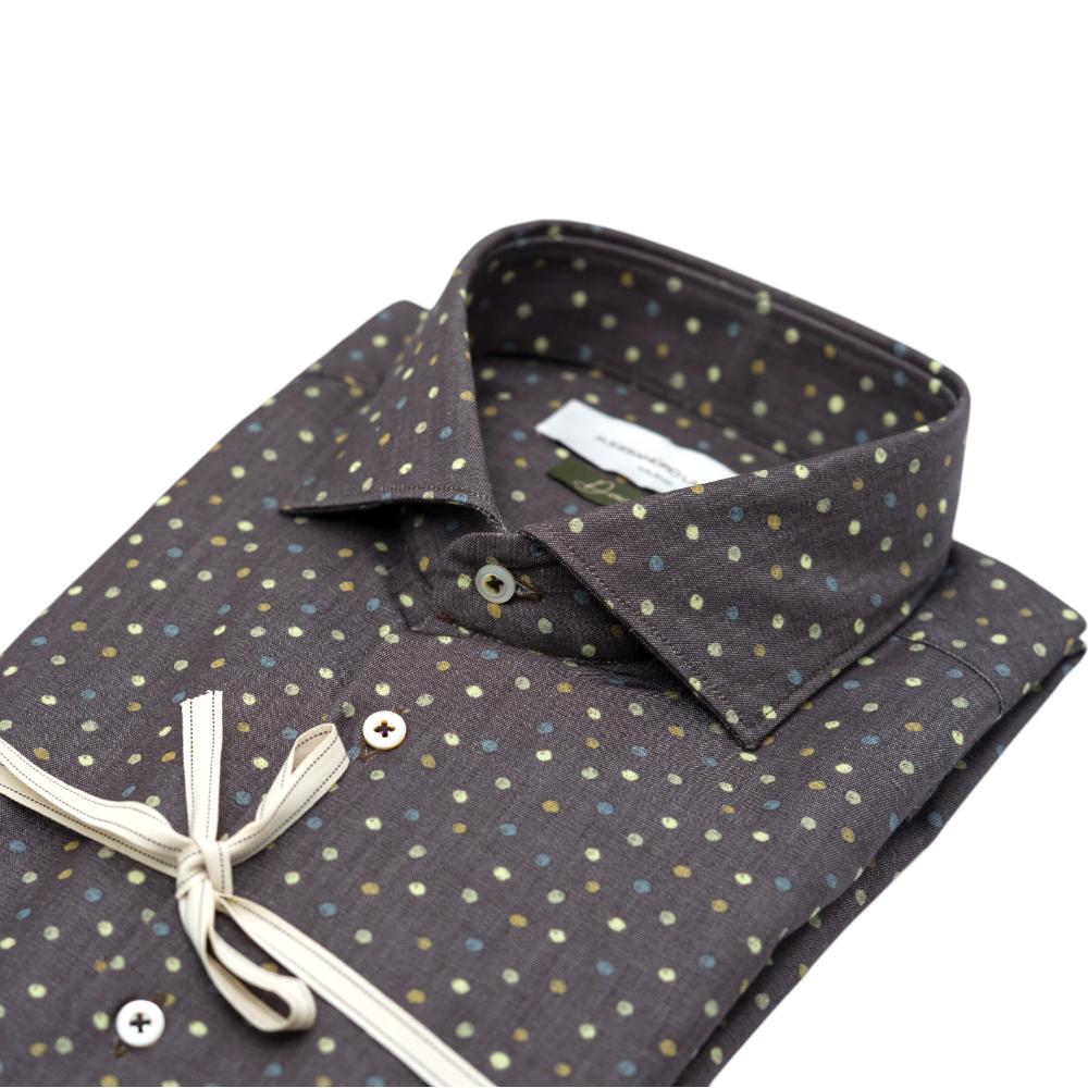 Alessandro Lamura Camicia Marrone Scuro con Motivo a Pois multicolore Negozi Online