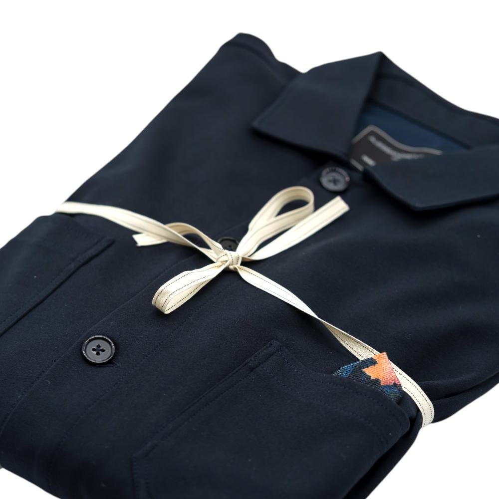 Alessandro Lamura Camicia Overshirt Blu Scuro con Dettaglio Fantasia a Contrasto Promozione Limitata