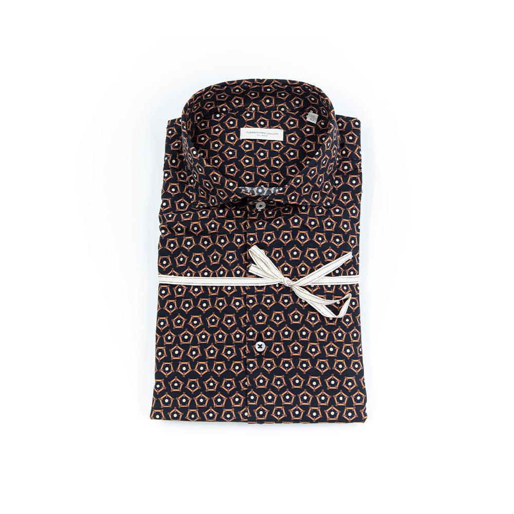 Alessandro Lamura ADAM 430 – Camicia Di Cotone Stampa Geometrica – Collo francese Promozione