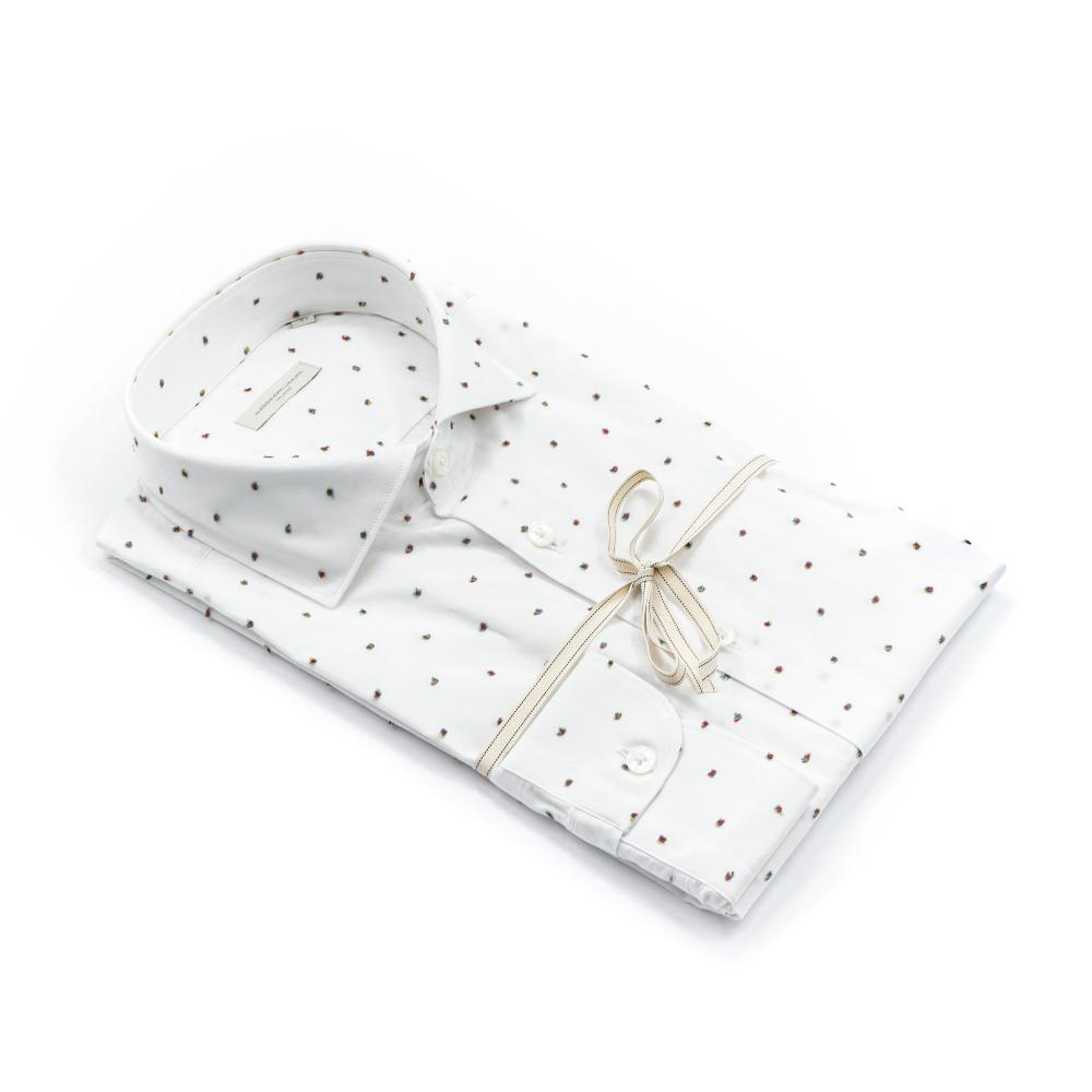 Alessandro Lamura Camicia Bianca A Puntini Multicolor Collo Francese Shopping Online
