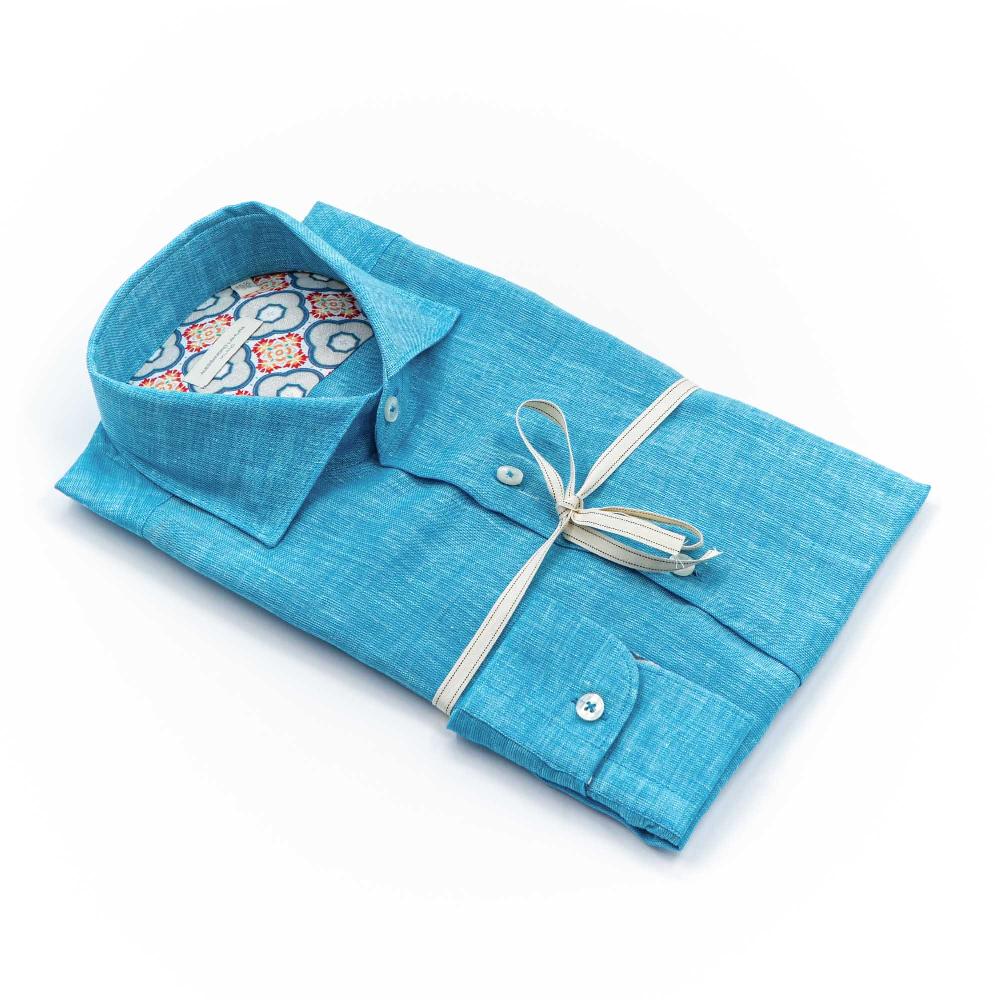 Alessandro Lamura Camicia Floreale Azzurra Collo Francese Affare Del Giorno