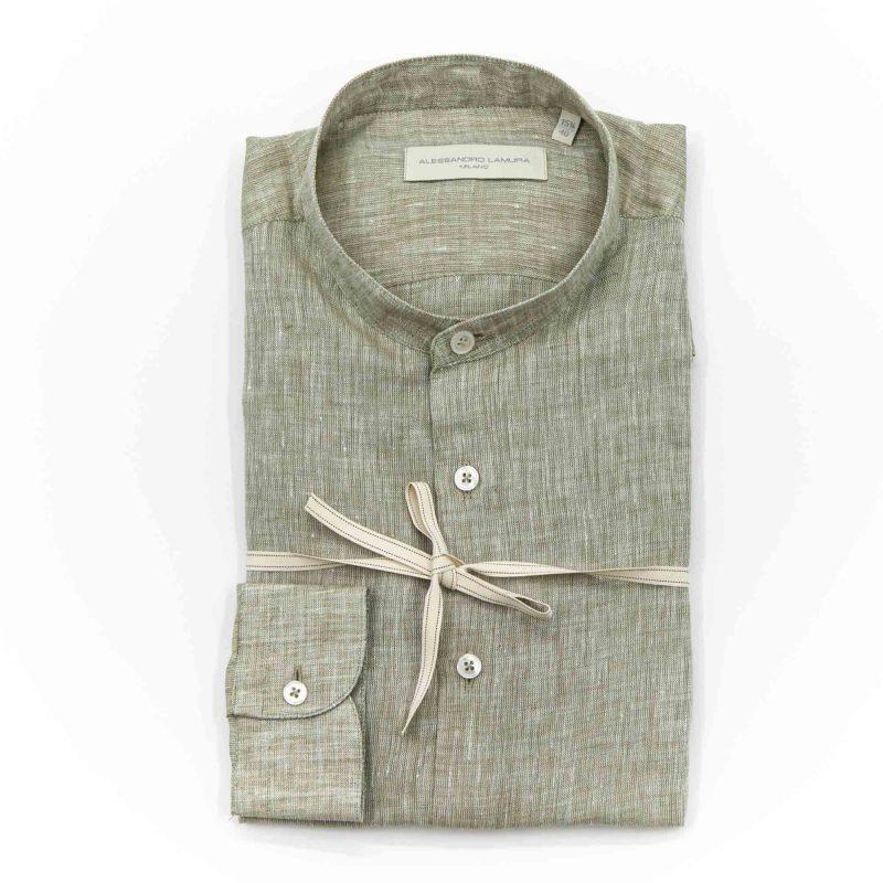 Alessandro Lamura Camicia Lino militare Collo Coreano Uomo Novità