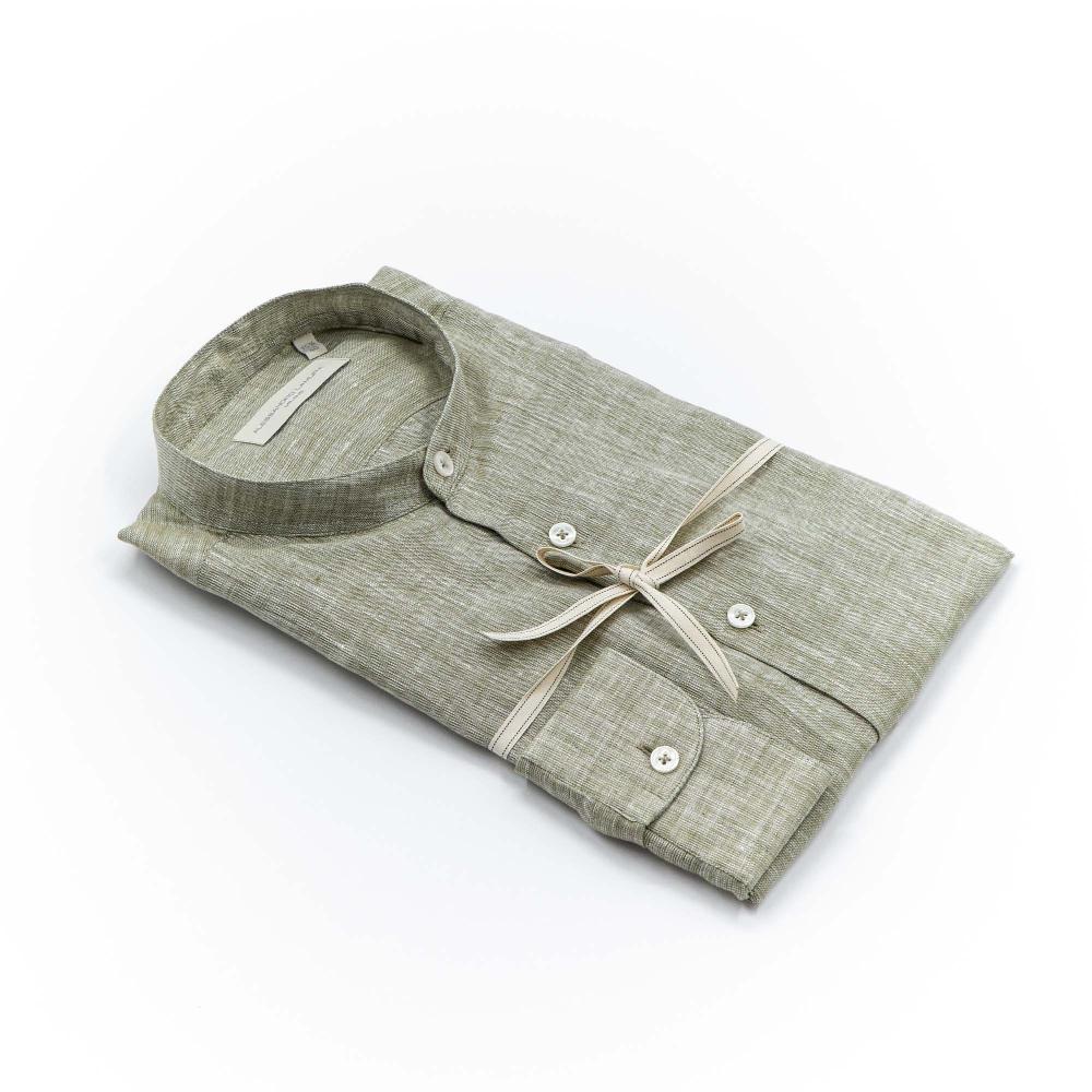 Alessandro Lamura Camicia Lino militare Collo Coreano Uomo Novità
