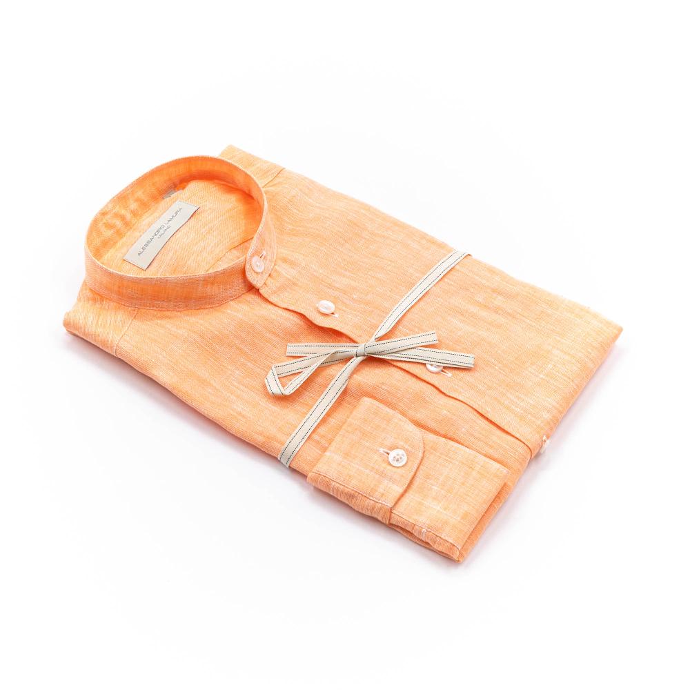 Alessandro Lamura Camicia Lino Arancio Collo Coreano Uomo Offerta