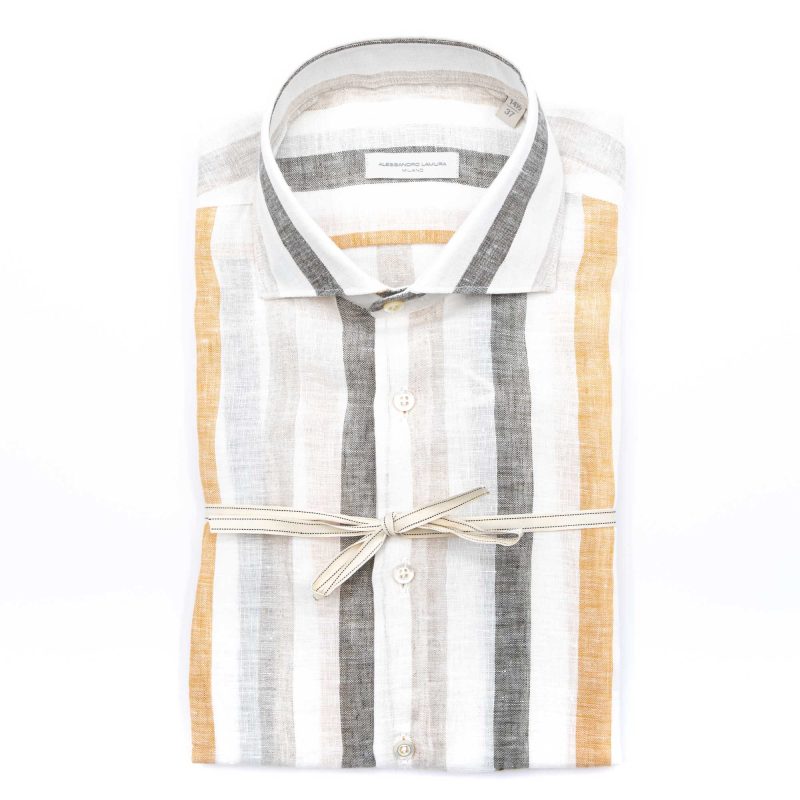 Alessandro Lamura Camicia Con Righe In Lino Collo Francese Online