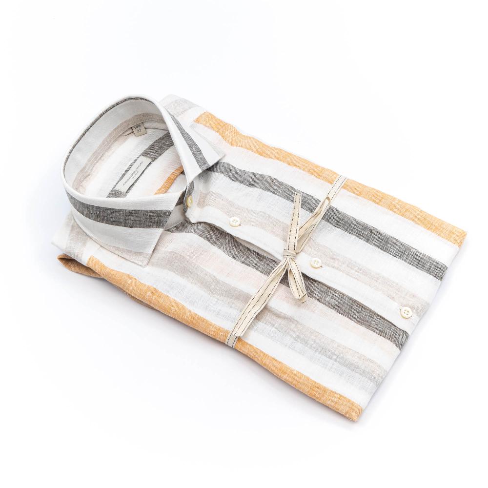 Alessandro Lamura Camicia Con Righe In Lino Collo Francese Online
