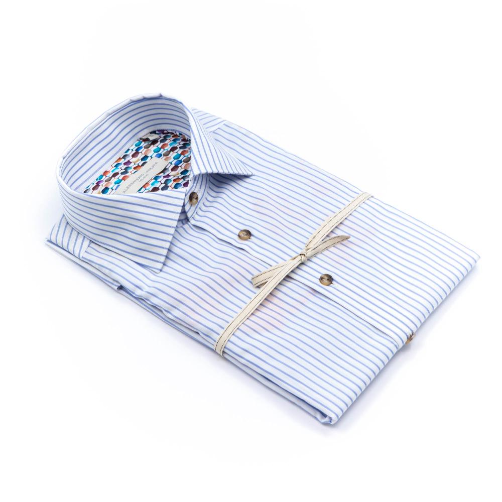 Alessandro Lamura Camicia Con Ricamo Rigata Collo Francese Offerte