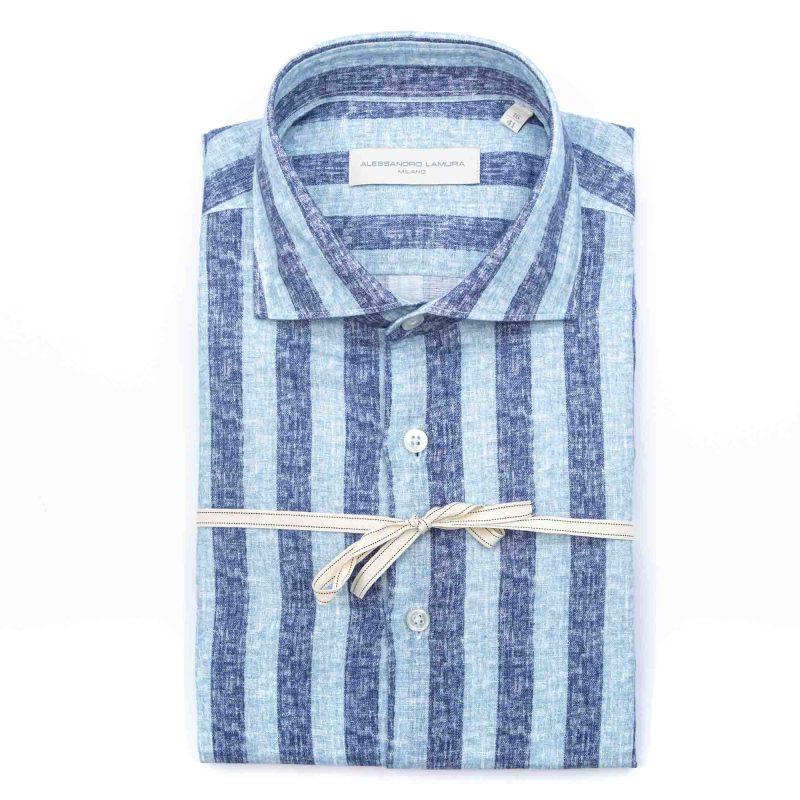 Alessandro Lamura Camicia Blu Rigata Collo Francese Hotsell