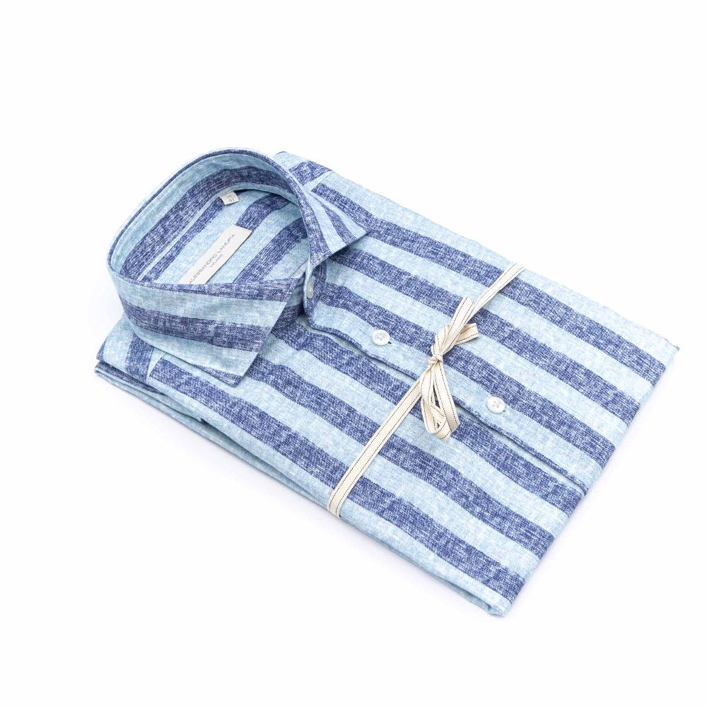 Alessandro Lamura Camicia Blu Rigata Collo Francese Hotsell