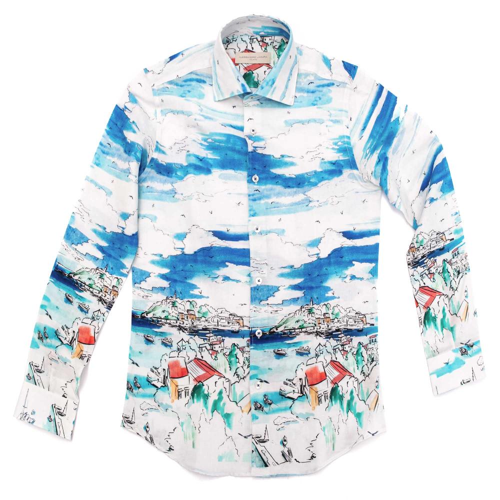 Alessandro Lamura Camicia Fantasia Mare Collo Francese Moda