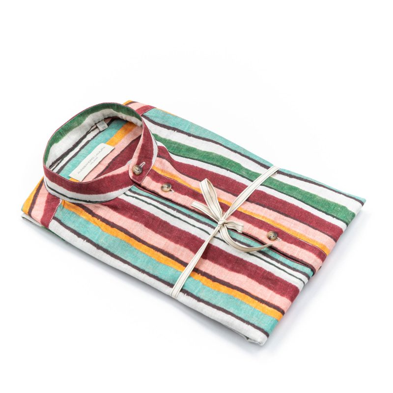 Alessandro Lamura Camicia Multicolor a Righe Collo Coreano Spedizione Gratuita