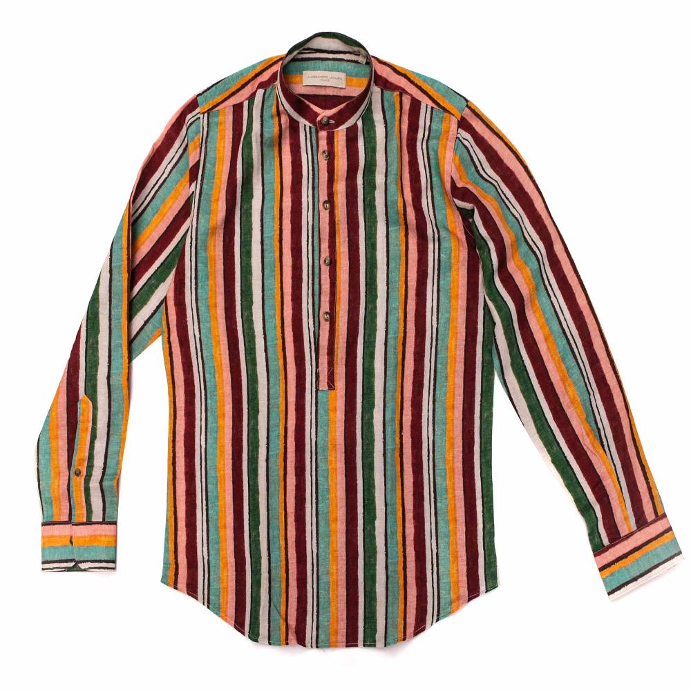 Alessandro Lamura Camicia Multicolor a Righe Collo Coreano Spedizione Gratuita