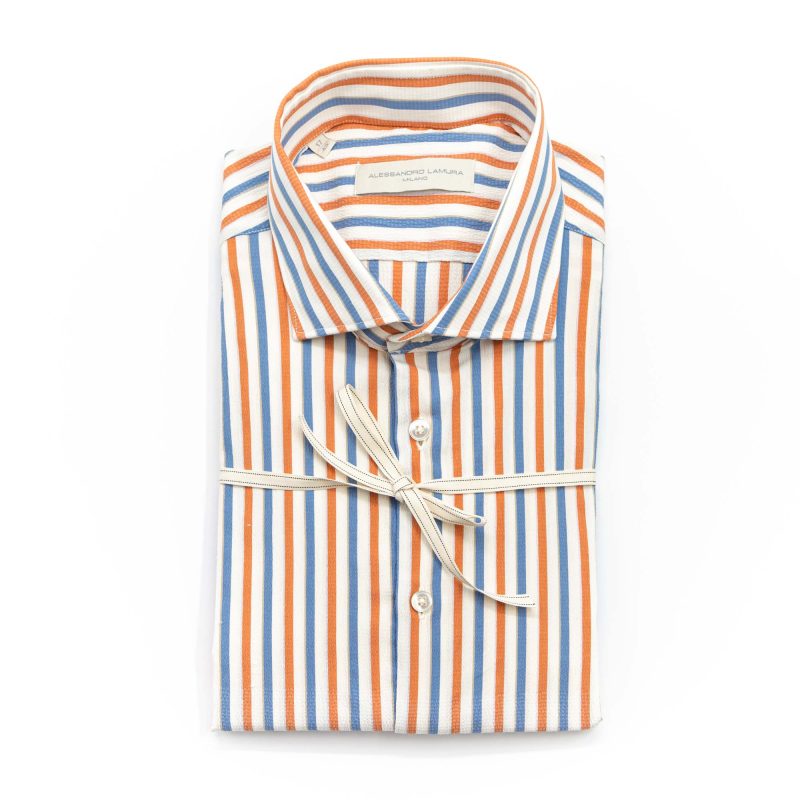 Alessandro Lamura Camicia Multicolor a Righe Groffata Collo Francese Soddisfazione Garantita