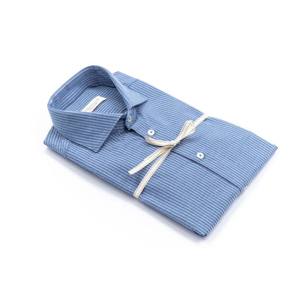 Alessandro Lamura Camicia a Righe Groffata Azzurra Collo Francese Qualità Garantita