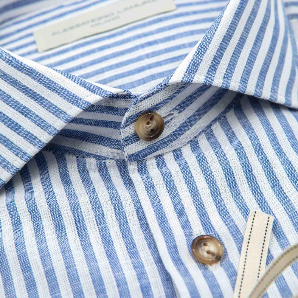 Alessandro Lamura Camicia Lino Blu e Bianca Rigata Fino Al -60%