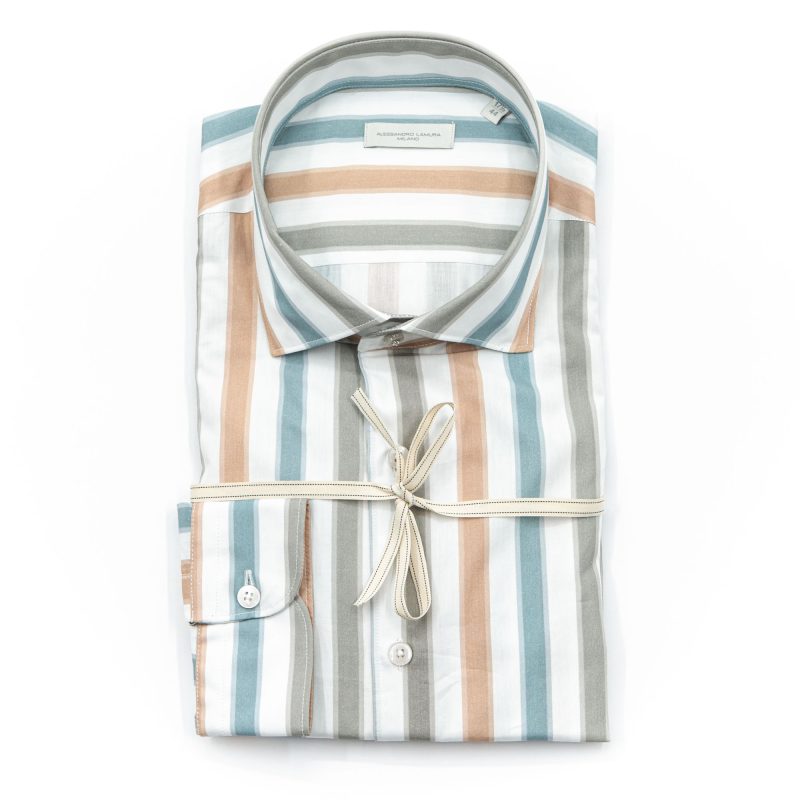 Alessandro Lamura Camicia Rigata Multicolor Collo Francese Prezzo Ridotto