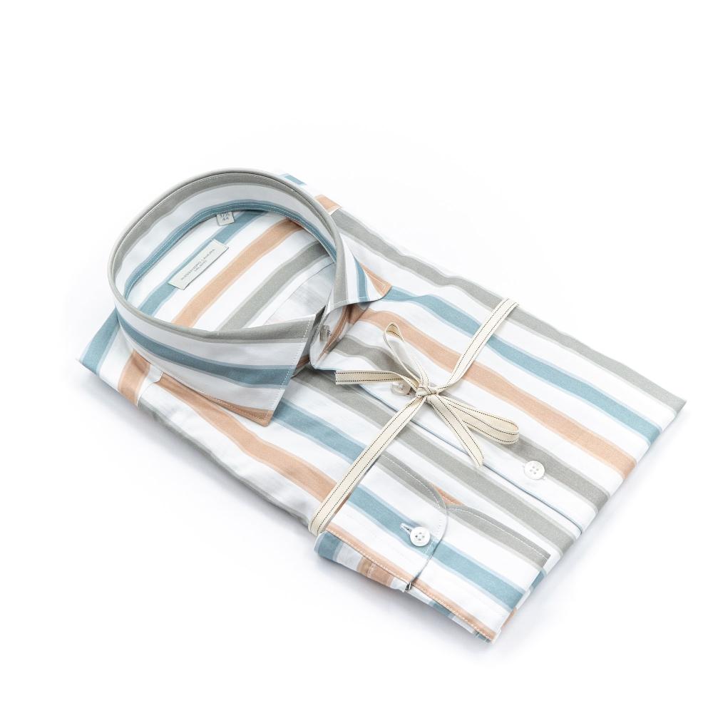 Alessandro Lamura Camicia Rigata Multicolor Collo Francese Prezzo Ridotto