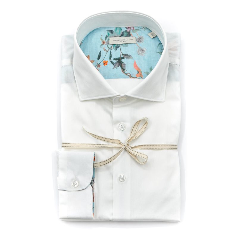 Alessandro Lamura Camicia Dobby Collo Francese Bianca Sottocosto