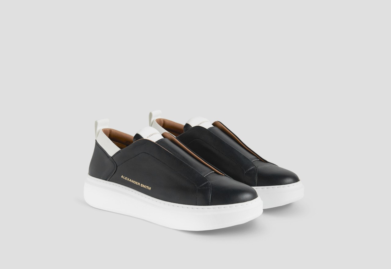 Alexander Smith WEMBLEY SLIP-ON MAN BLACK WHITE Qualità