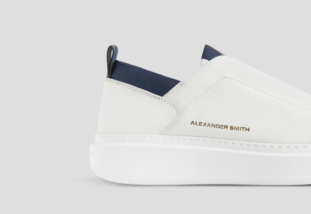 Alexander Smith WEMBLEY SLIP-ON MAN WHITE BLUE Vendita