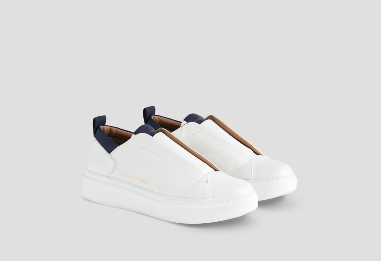 Alexander Smith WEMBLEY SLIP-ON MAN WHITE BLUE Vendita