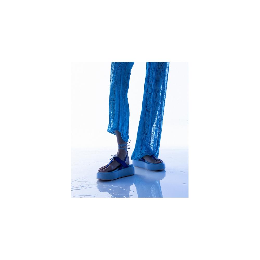 Amalfi by rangoni Sandalo piattaforma Capri blu Consegna Veloce